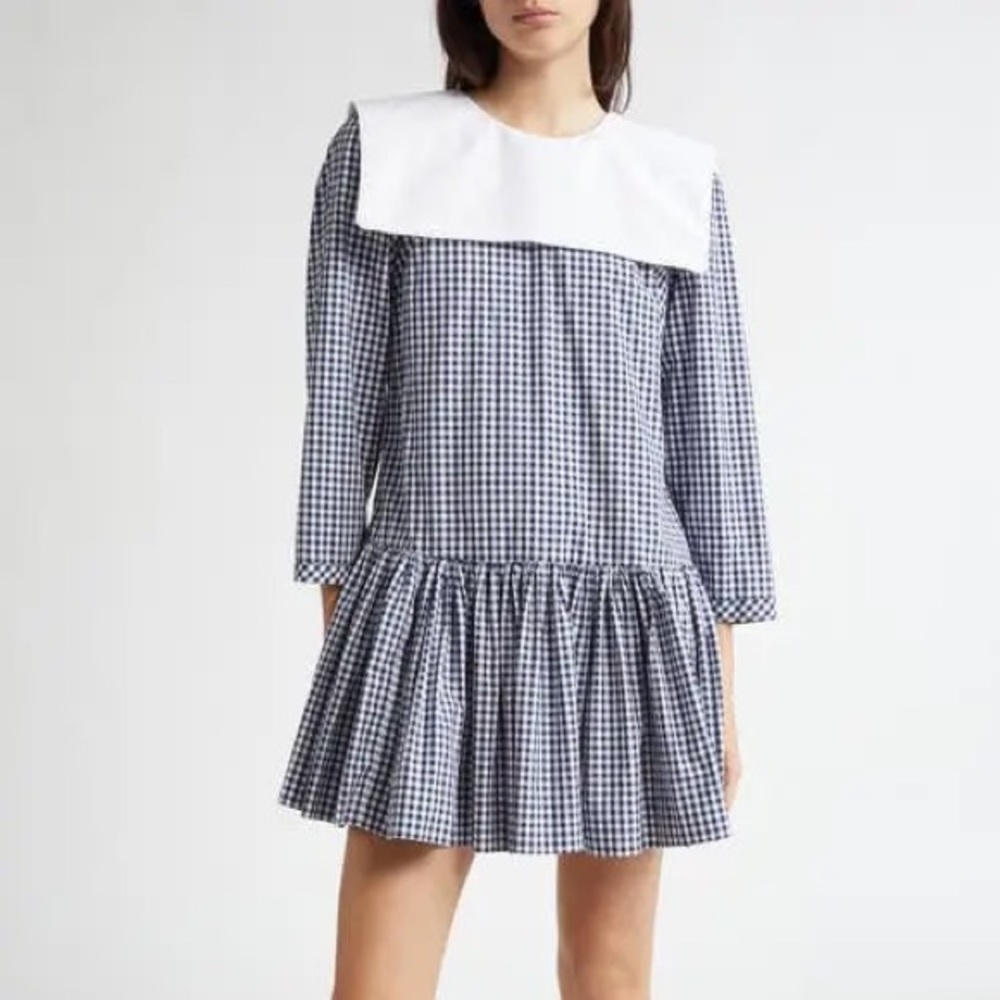 Sandy Liang Blue and White Raglan Sleeve Mini Dress